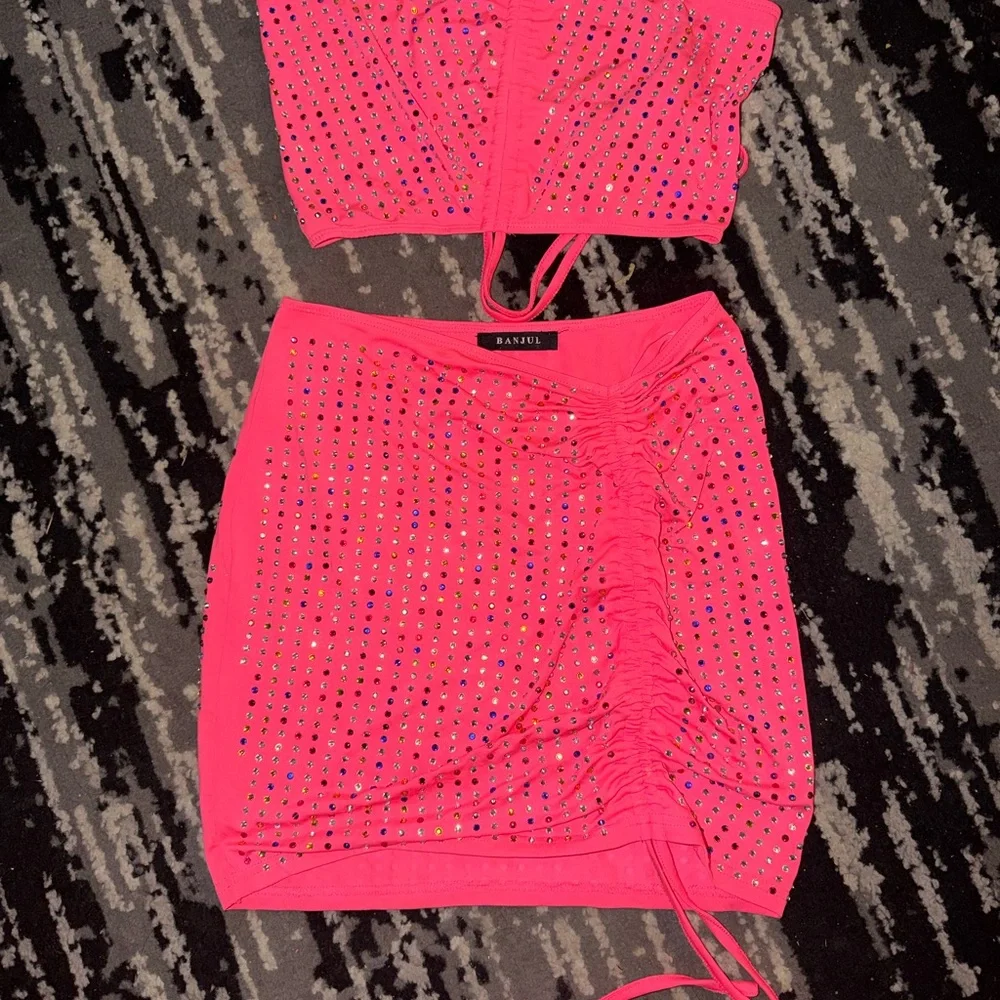 Neon Pink Rhinestone Two-Piece Set - Picture 2 of 4